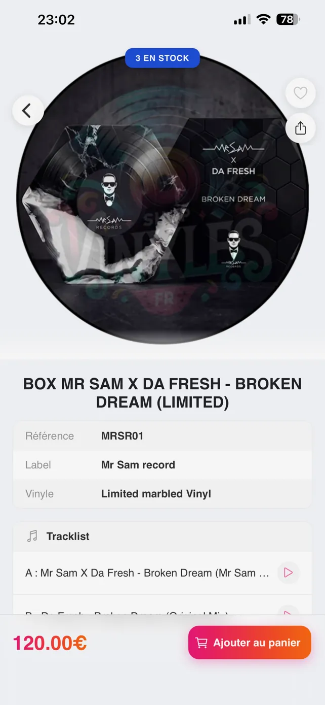 Aperçu de l'application Shop-vinyles.fr